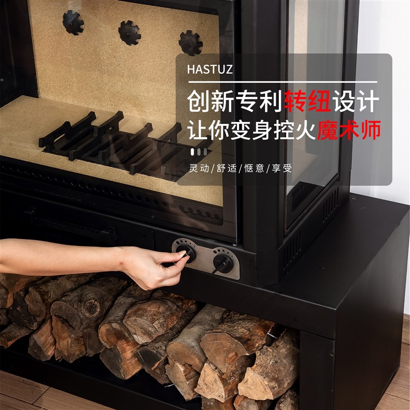 三面玻璃壁炉真火燃木柴室内欧式别墅家用木柴民宿客厅钢板装饰