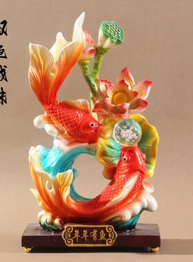 新款年年有鱼锦鲤招财双鱼戏珠摆件乔迁新居办公客厅开业送礼装饰