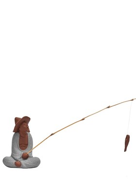 陶瓷钓鱼翁摆件姜太公钓鱼人物假山鱼缸流水器盆景造景微景观配件