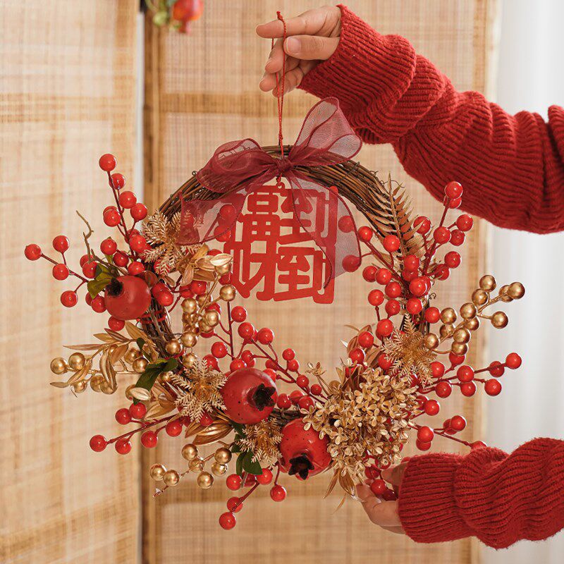 2025蛇年新年装饰花环元旦春节福字挂件客厅过年挂饰气氛布置装扮