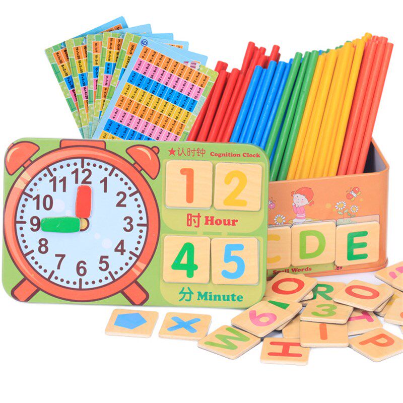 铁盒数字棒儿童算数棒数数棒幼儿数学早教教具磁性闹钟学具盒玩具