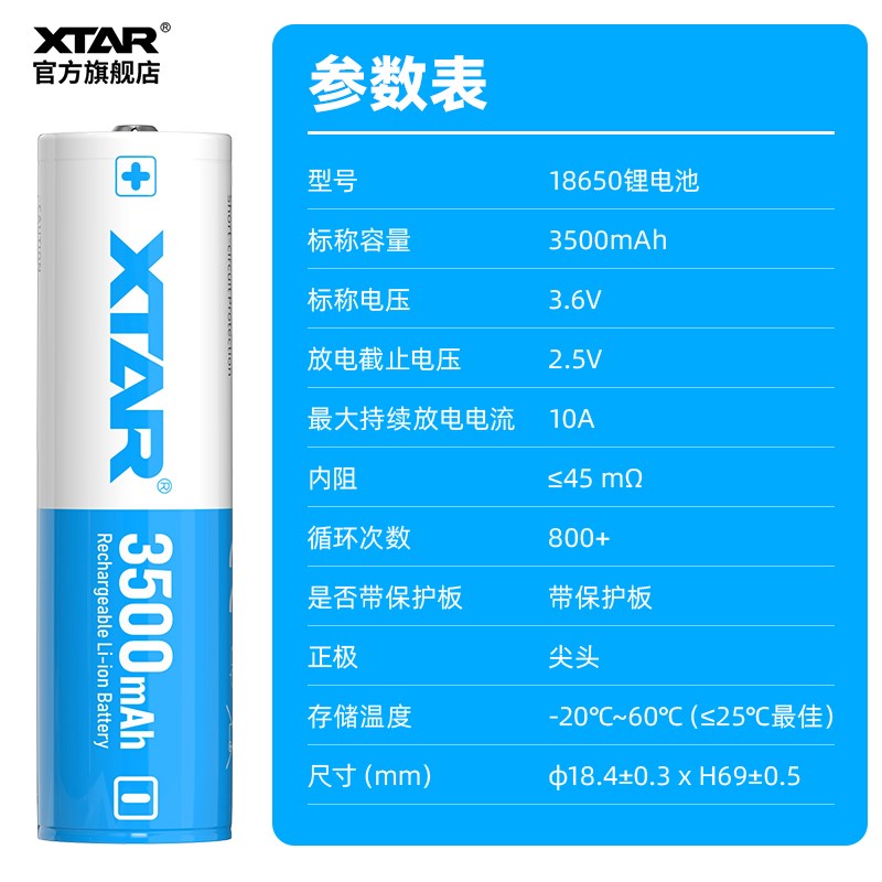 XTR爱克斯达18强光手电大容量锂电池30可充电带保护板电池