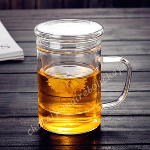 耐热玻璃茶杯带内胆三件杯透明水杯男女办公杯带盖玻璃杯花草茶杯