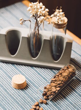 久处不厌茶叶花茶玻璃试管展示架咖啡豆吧台创意水泥展示罐摆件