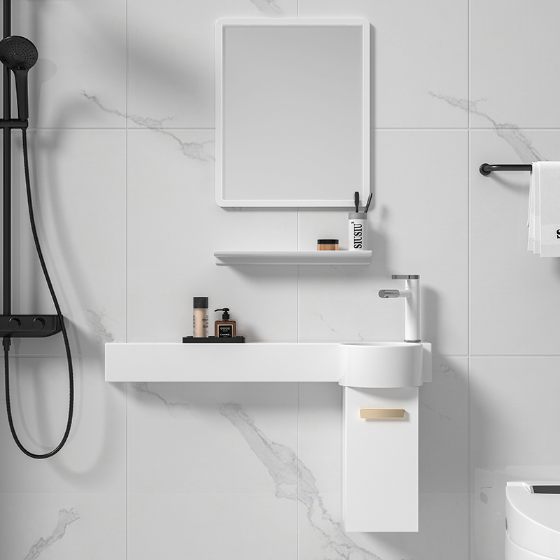 小户型挂墙式洗手池脸盆浴室柜窄洗漱台上盆带台面一体盆P盆面盆