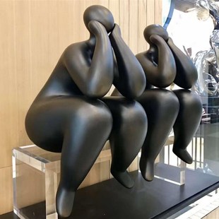 抽象人坐着思考者托脸抽象人可爱样板间售楼处雕塑摆件潮流潮玩