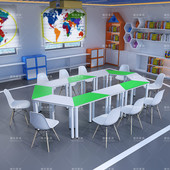 辅导班洽谈桌图书馆学习公司会议桌员工培训多功能组合拼接梯形桌