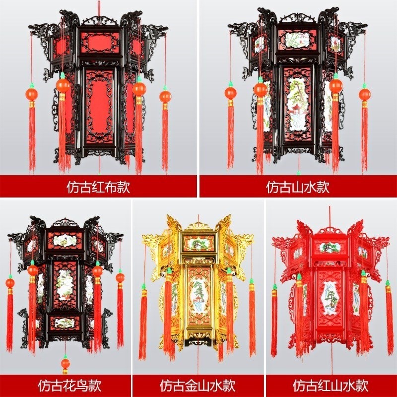 实木八角宫灯仿古灯笼电动旋转中式灯笼结典春节大红灯笼