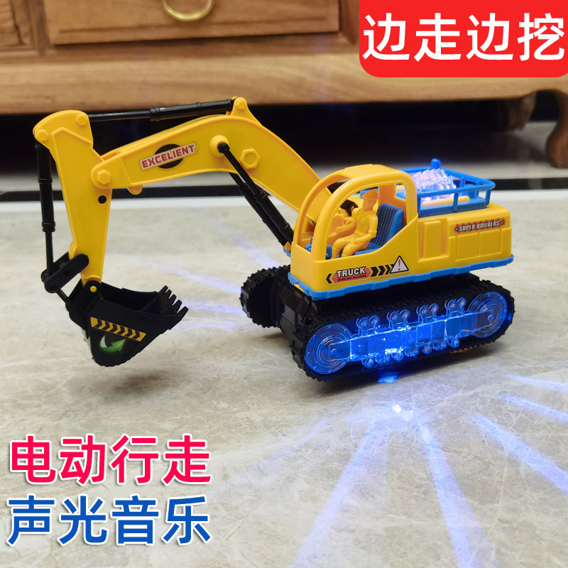 可变形电动挖掘机闪光音乐玩具车儿童男孩电动万向挖土机工程车