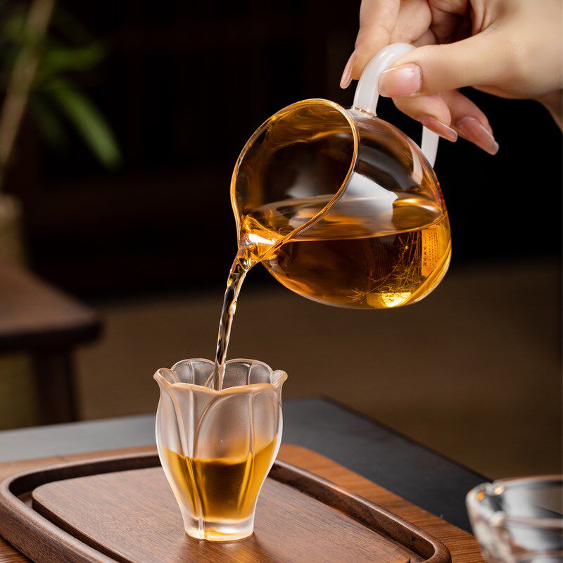 公道杯玻璃加厚耐热玻璃杯分茶器彩把家用小公杯功夫茶具茶漏套装