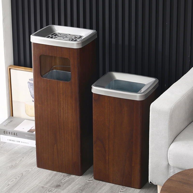酒店洗手台池垃圾桶带烟灰缸实木高档商用洗手间擦手纸垃圾桶直投