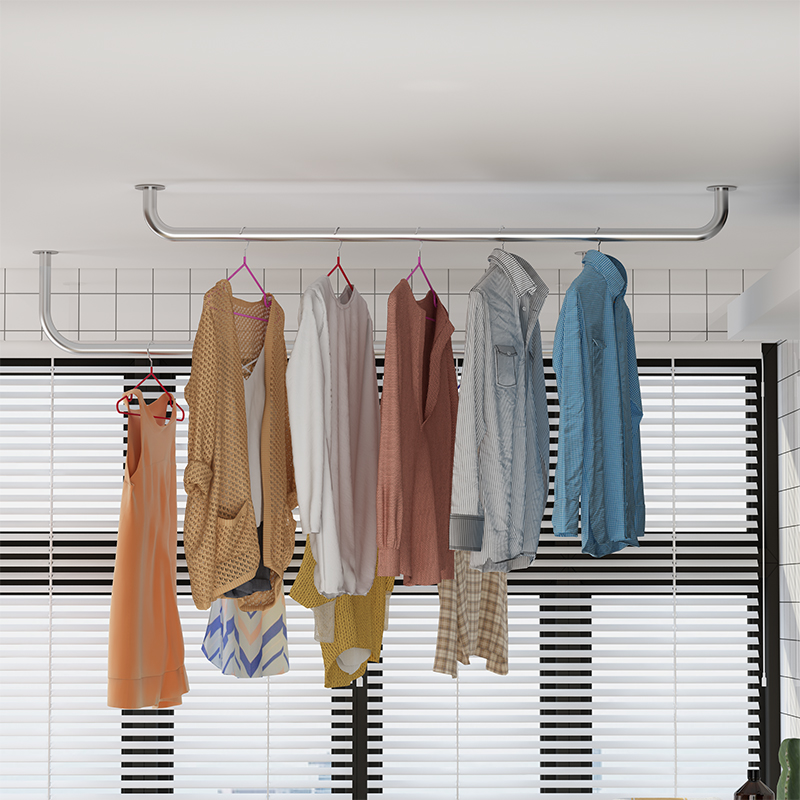 加粗晾衣架阳台架子简易顶装晒衣杆室内挂衣架固定墙上衣架不锈钢