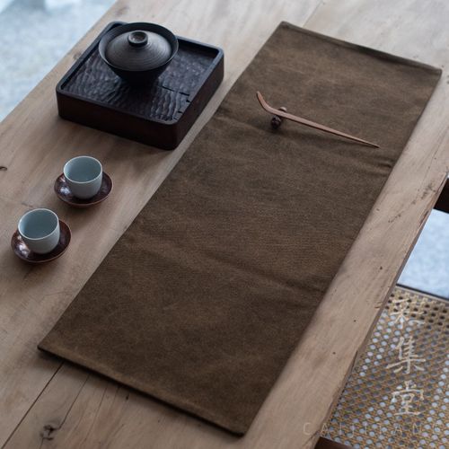 彩集堂 复古干泡长茶席 侘寂加厚水洗帆布茶桌垫布茶咖桌旗茶铺垫