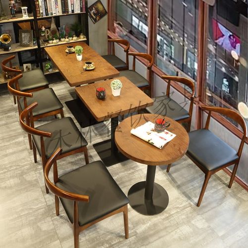 甜品店奶茶店餐饮店饭店主题咖啡厅西餐厅小吃店实木桌椅组合方桌