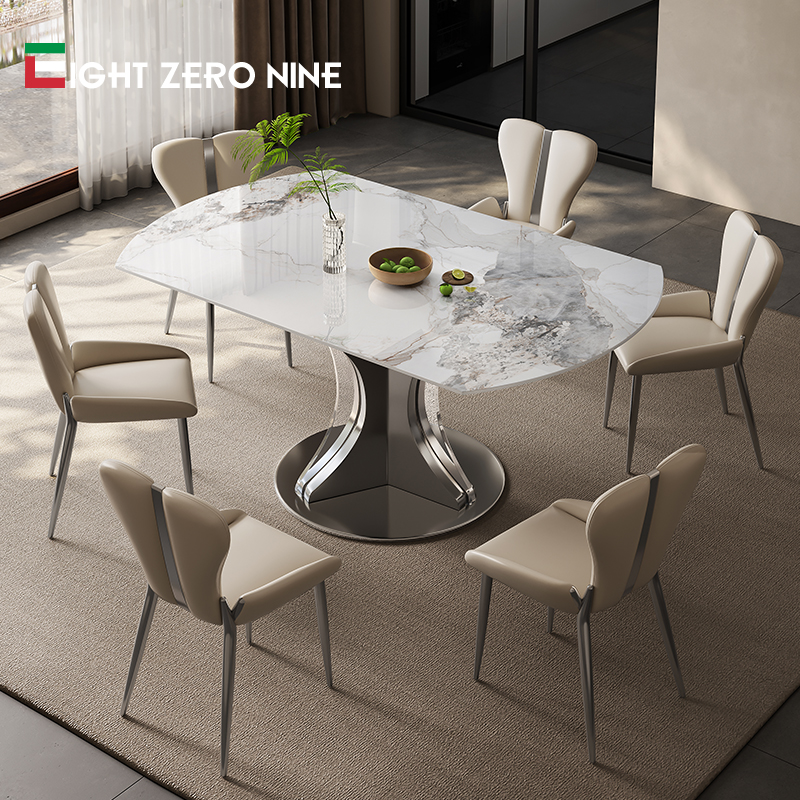 意式旋转岩板餐桌家用小户型变形可伸缩折叠现代简约餐桌椅