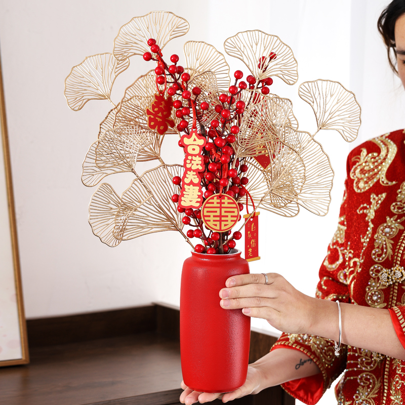 唐呈 结婚客厅装饰摆件订婚福桶婚房布置喜庆插花桶乔迁新居花桶