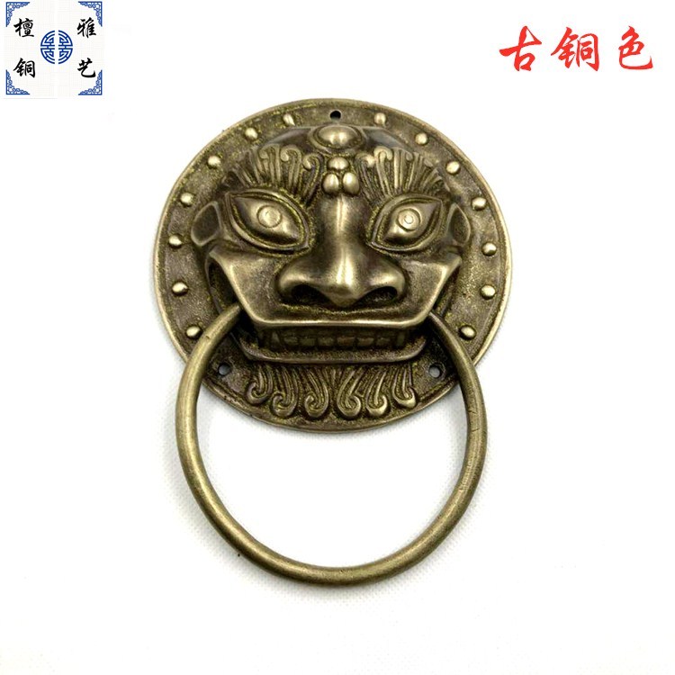中式仿古虎头铜把手兽头狮子头四合院古建大门装修别墅装饰大拉手