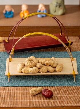 手工编织婚庆摆台小提篮复古田野风茶道竹编点心篮迷你茶点小托盘