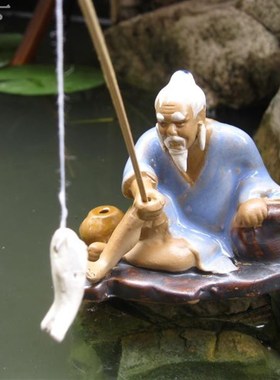 假山配件盆景摆件陶瓷钩鱼翁水族鱼缸吸水石上水石造景钓鱼陶瓷品
