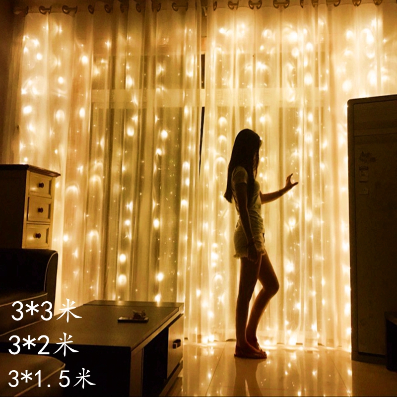 led彩灯闪灯串灯少女房间装饰主播背景卧室挂灯星星窗帘灯瀑布灯