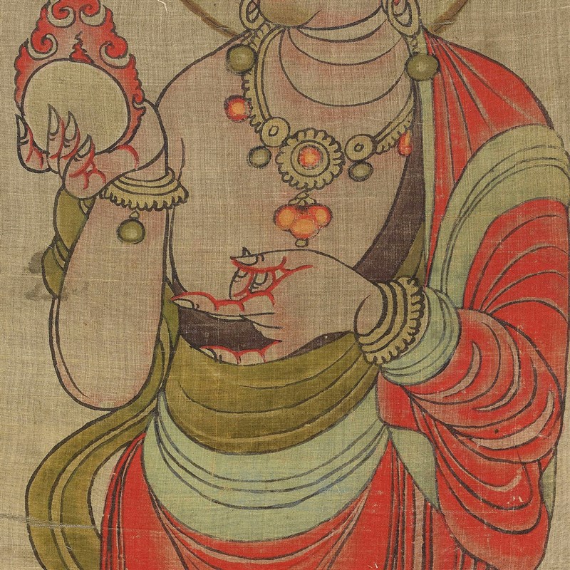 敦煌莫高窟壁画手持宝石地藏菩萨像微喷佛画学习画稿挂轴装裱