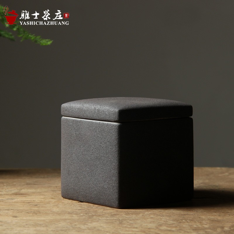 方形茶叶罐 手工陶瓷醒茶罐非密封存茶罐 复古小号普洱茶仓粗陶罐