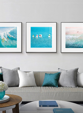 正方形大海帆船海滩杨帆冲浪花客厅卧室床头挂画餐厅办公室装饰画