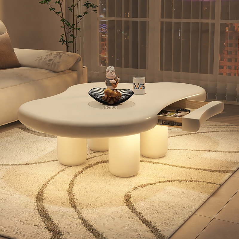 云朵茶几带抽屉家用客厅简约现代小户型异形桌法式氛围灯茶几