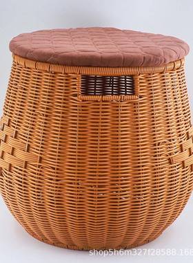 收纳物坐凳客厅意家用RRX收纳筐大号圆形具创纯手工玩时尚新中式