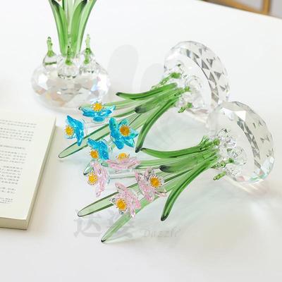 意水晶玻店工艺品仿真水仙花璃51433摆件客厅卧室面装饰品创桌面