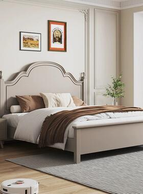 美式灰色实木床现代简人约1.8米法式双主EAS卧公1.高箱储物主女5