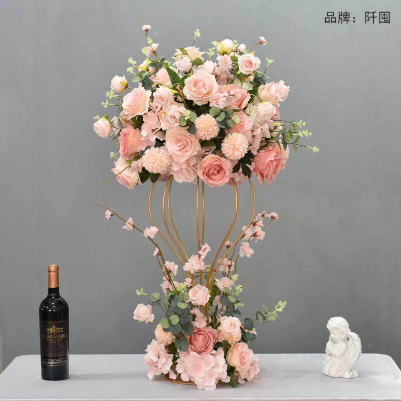 婚庆道面具铁艺地球桌仿真花艺酒店花婚主礼堂宴会桌装饰OOX布置