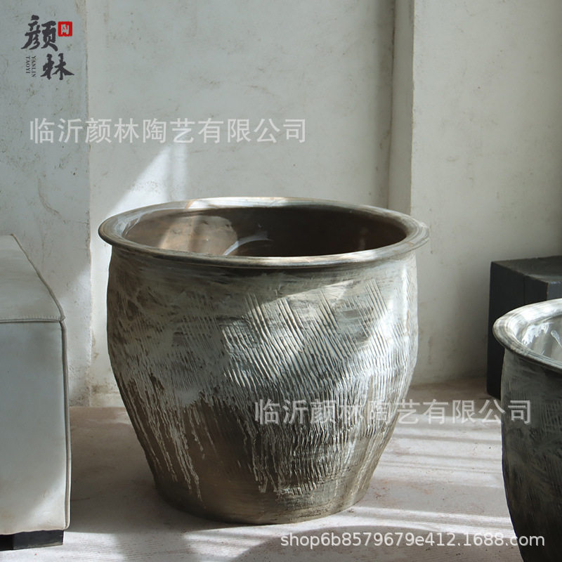 复古庭院大缸陶缸水缸手工土缸透气养鱼缸睡莲缸园林造景种树大盆