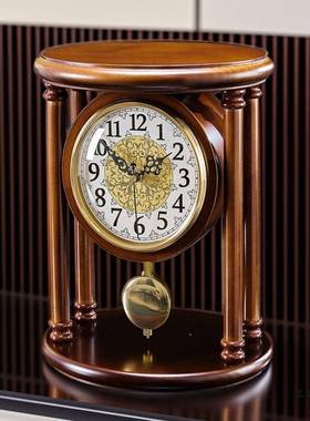 02AUF5新款中式座钟客厅静实音木桌面钟2表欧式大号台钟摆台式时