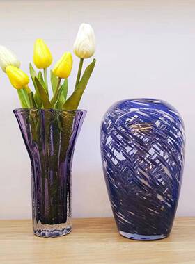 现水代简约紫晶色紫色玻VRY花瓶创意水容器花插玻璃培饰璃品白菜
