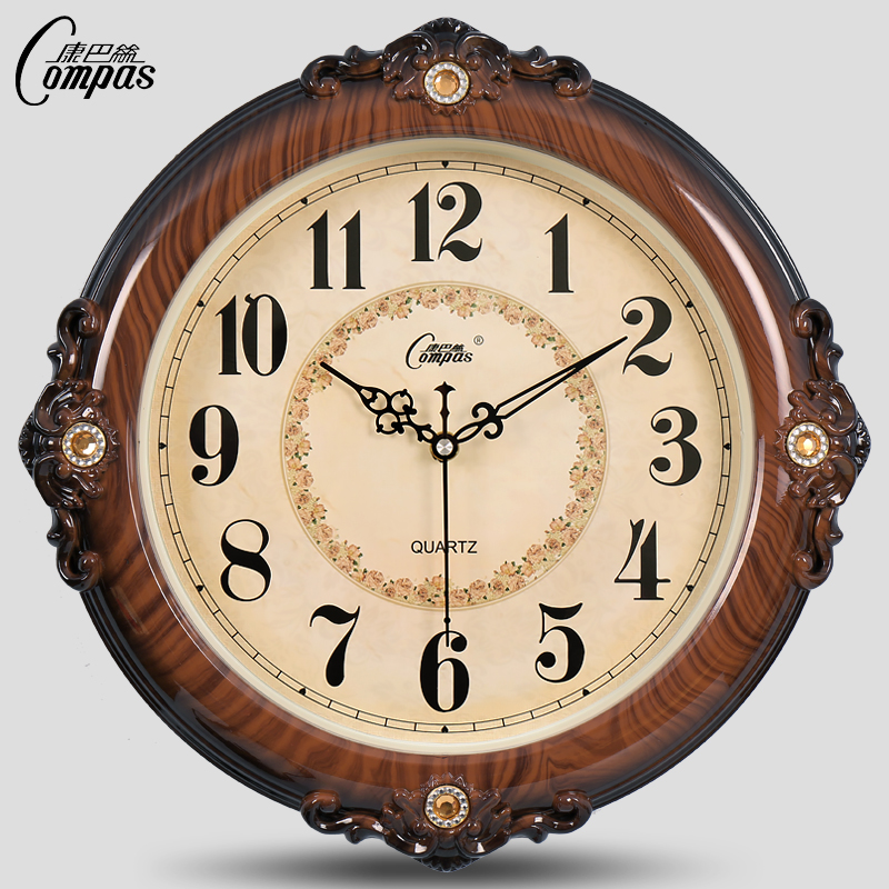 康巴丝静音客厅1英寸大挂钟时尚创意田园钟表简约挂表欧式石英钟