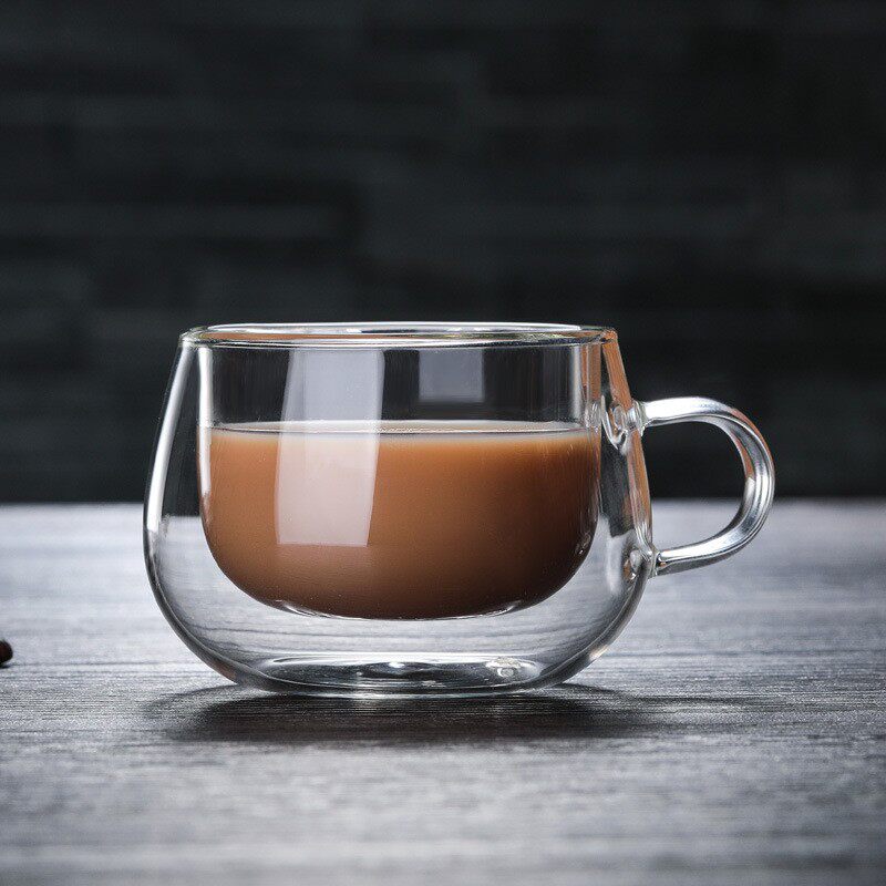 创意玻璃咖啡杯透明浓缩咖啡杯双层咖啡杯套装耐热带把水杯花茶杯