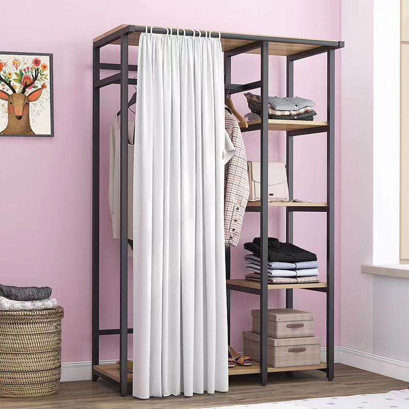 衣帽架落地卧室拉帘简易挂衣架简约客厅多功能开放式衣柜防尘帘