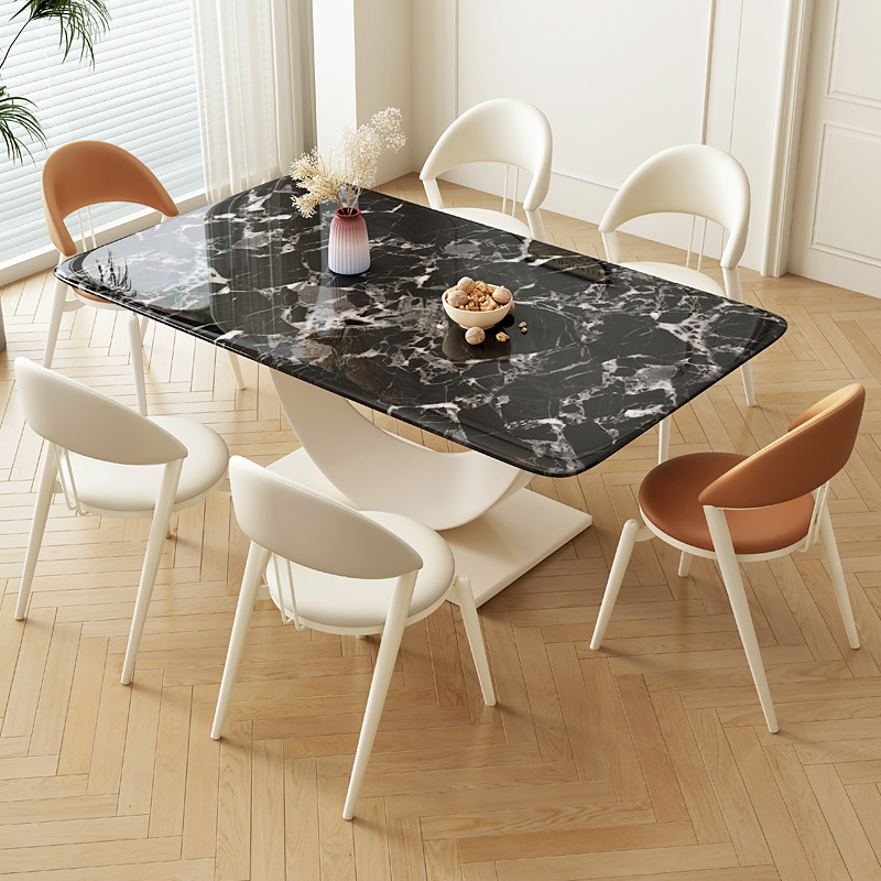 现代简约白色奶油风岩板超晶石餐桌椅家用小户型客厅方形桌子