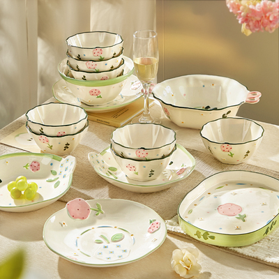 清新碗碟套装家用陶瓷碗盘子碗筷釉下彩乔迁新居碗具送礼餐具礼盒