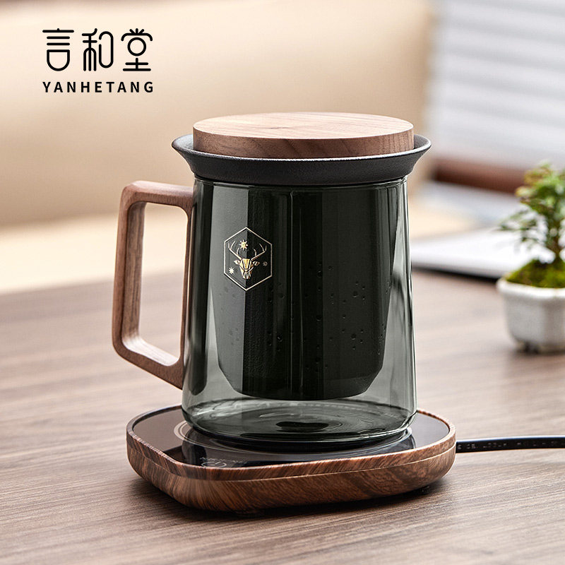 玻璃杯过滤茶杯茶水分离55度恒温杯垫保温水杯加热器办公室泡茶杯