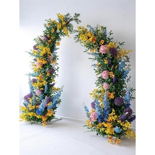 森系莫奈假花成品花 活动仪式 周岁布置仿真花欧式 铁艺牛角拱门套装