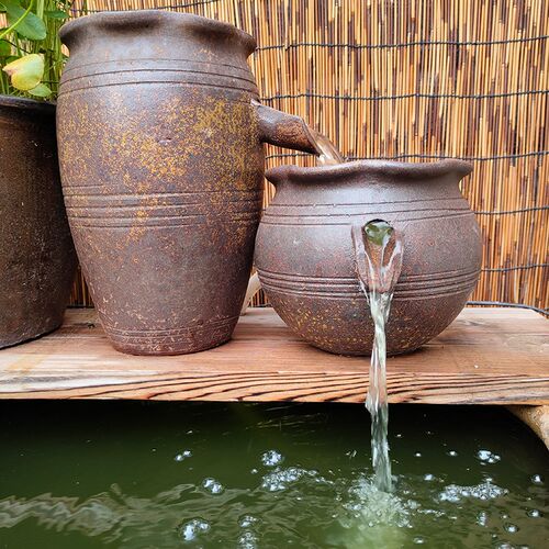 古法养鱼流水过滤增氧庭院花园造景陶罐生态鱼缸装饰水循环摆件