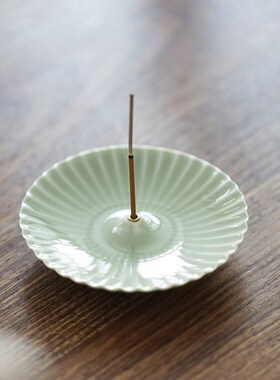宋韵青瓷线条香插沉香檀香线香中式手工宋青香座底座托盘家用摆件
