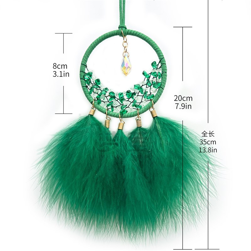 汽车捕梦网风铃挂件羽毛车内挂饰水晶石后视镜吊饰女士车内装饰品