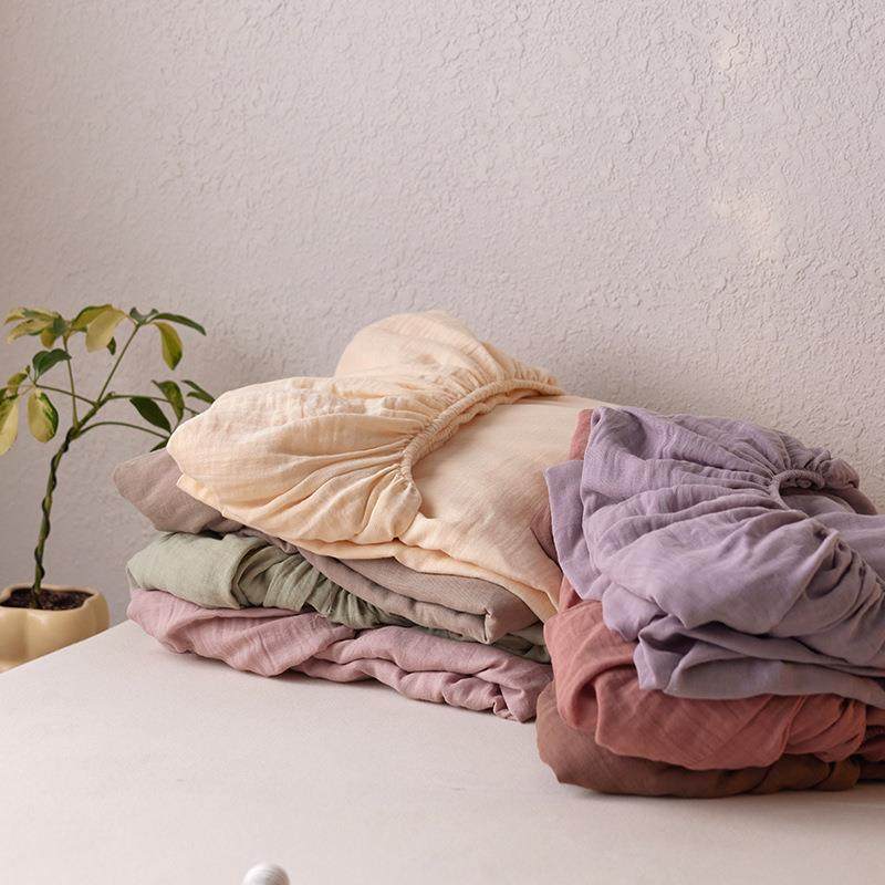 A~舒适裸睡类皮全AXS棉床单双层纱褶皱皱纯棉单件床笠一圈纱筋简