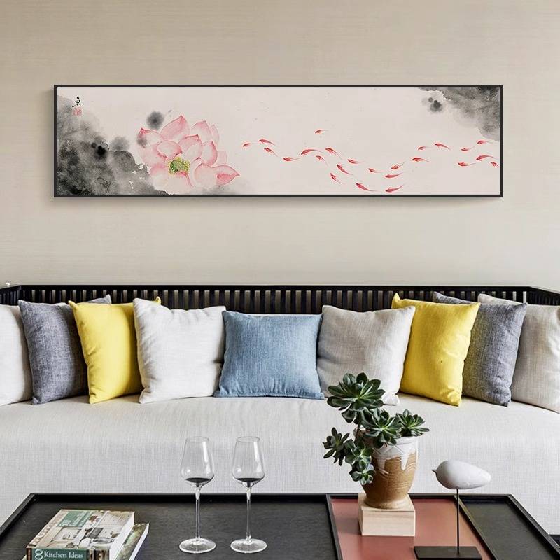 客厅荷花莲花壁画民宿酒店房间装饰画卧室禅意墙画新中式床头挂画