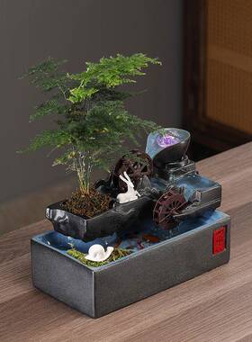 流摆件循水景观客养鱼过水滤器鱼缸厅生财环流水摆件水AHN景陶瓷