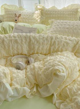 TUNE5T5H棉梦巢公主风小清新花边泡泡纱水洗舍床单四件套床H单宿