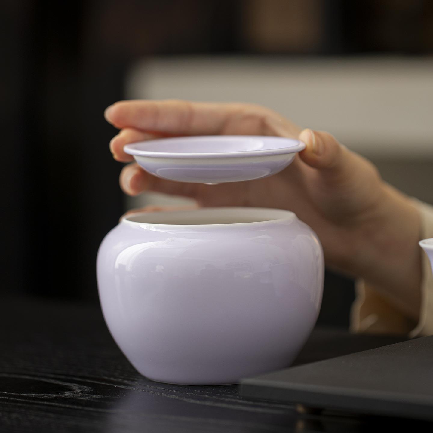 紫配色瓷建水茶洗茶渣水盂茶盂陶带盖家用茶DHB筒道茶具件水洗废